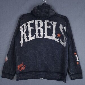 Affliction Rebels Hoodie Mens Medium Distressed Gray Full Zip Jacket‎ Y2K Grunge